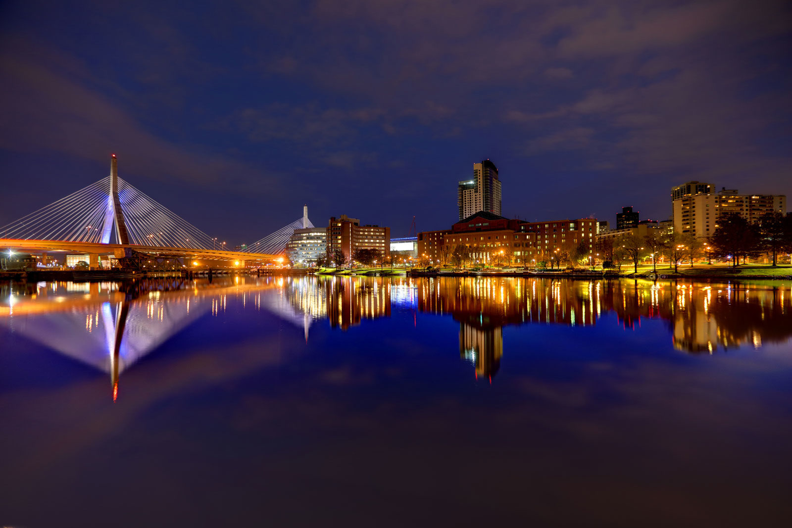 Zakim Bridge reflection on the Charles River in Boston