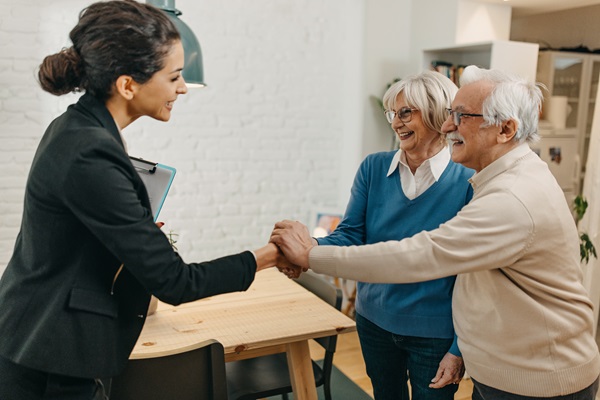 Senior couple buying an apartment